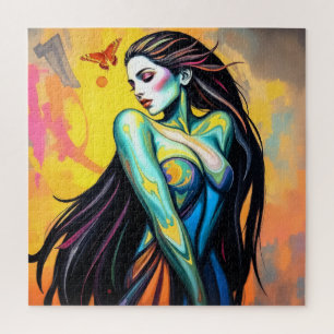 Vibrant Butterfly Muse Portrait Jigsaw Puzzle