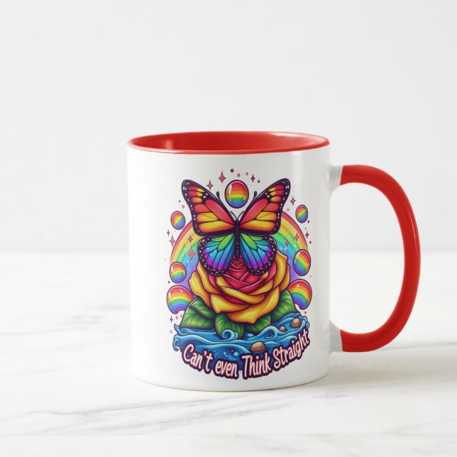 Vibrant Butterfly Perched on Colourful Rose Mug (Right)