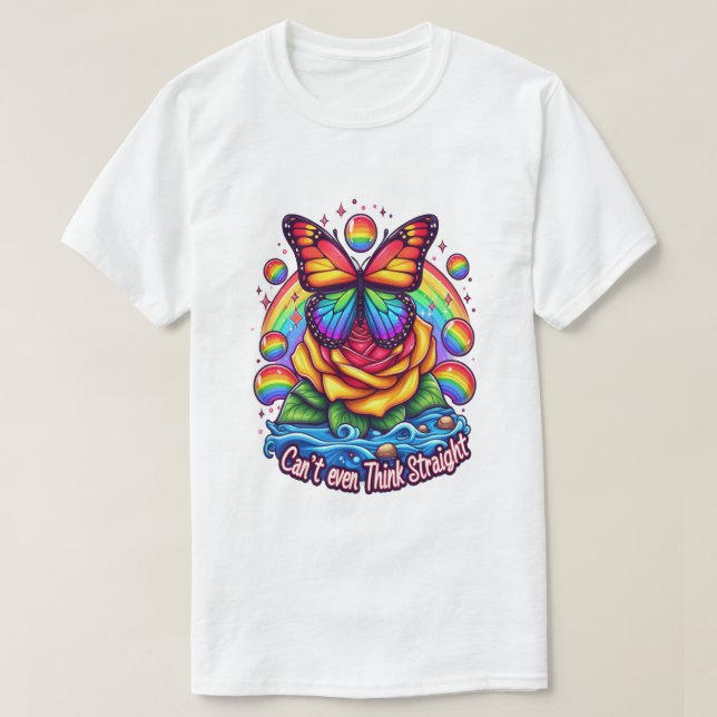 Vibrant Butterfly Perched on Colourful Rose T-Shirt (Design Front)