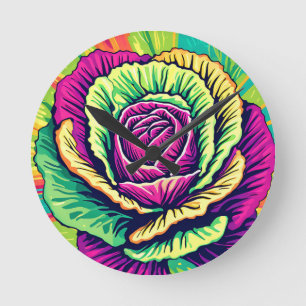 Vibrant Cabbage Pop Art Round Clock