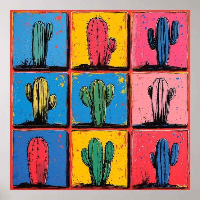 Vibrant Cactus Pop Art Print for a Playful Touch (Front)