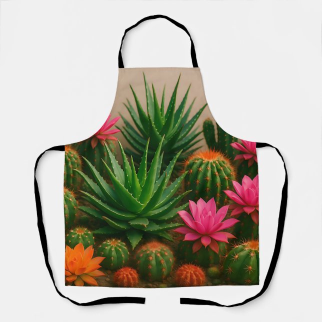 Vibrant Cactus Succulent Bloom Desert Apron (Front)