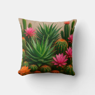 Vibrant Cactus Succulent Bloom Desert Cushion