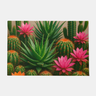 Vibrant Cactus Succulent Bloom Desert Doormat