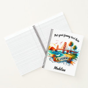 Vibrant california coastline with famous bridge notebook