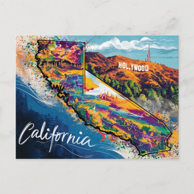 Vibrant California Map Art Postcard (Front)