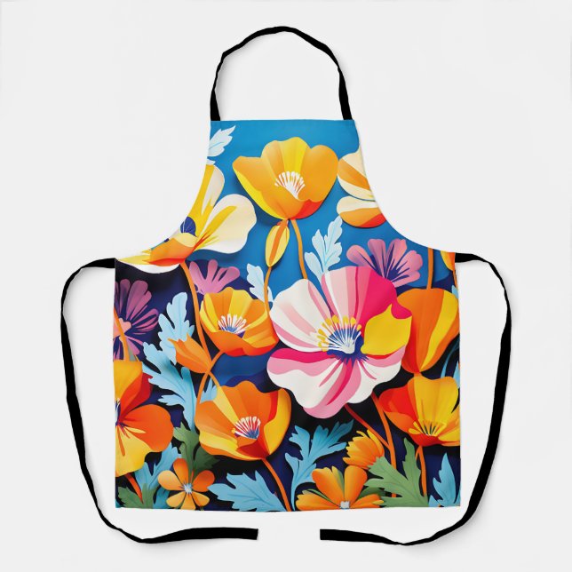 Vibrant California Poppies Flowers Apron (Front)