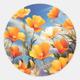 Vibrant California Poppies Meadow Classic Round Sticker