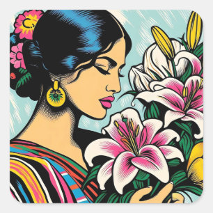 Vibrant Calla Lillies Floral Mexican Pop Art Square Sticker