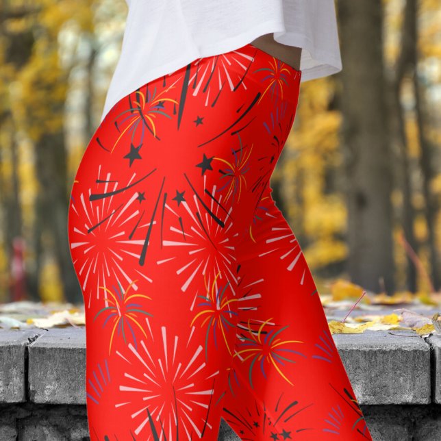 Vibrant Candy Red Starburst Pattern Leggings (Candy Apple Red Starburst Leggings)