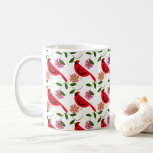 Vibrant cardinal and floral pattern coffee mug