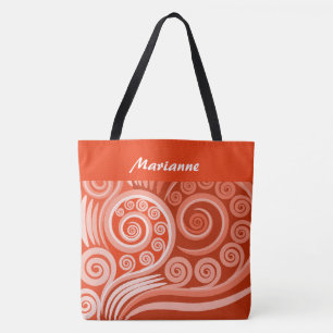Vibrant Carmine Red Curls koru Your Name Tote Bag