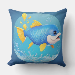 Vibrant Cartoon Fish with Splash Cushion