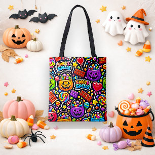 Vibrant Cartoon Halloween Candy Trick or Treat Tote Bag