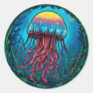 Vibrant Cartoon Jellyfish Fun Sea Life Gift 🌈✨ Classic Round Sticker