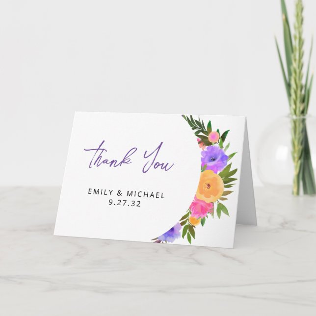 Vibrant Casual Magenta Violet Yellow Thank You Card (Front)