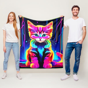 Vibrant Cat Artwork Fleece Blanket