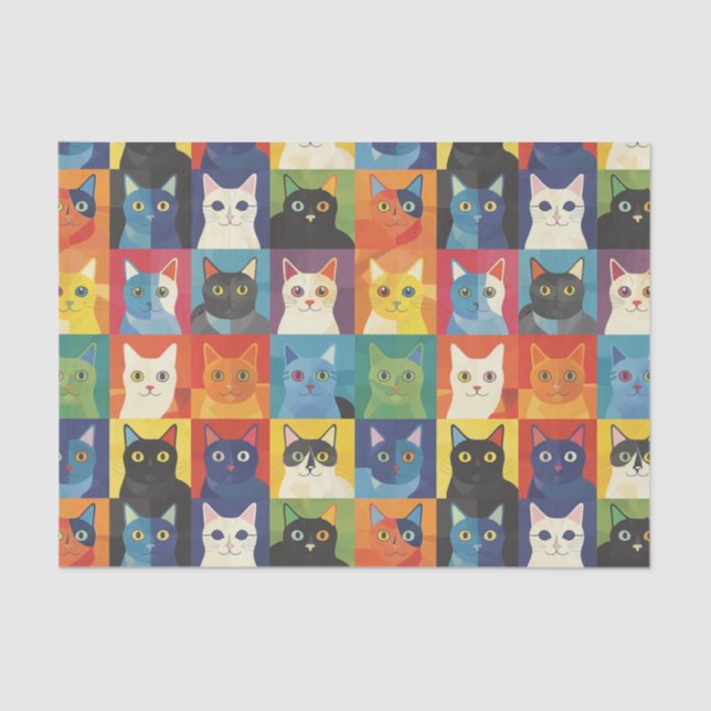 Vibrant Cat Collage Decoupage Tissue Paper (Front)