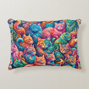 Vibrant Cat Dreamscape – Psychedelic Boho Decorative Cushion