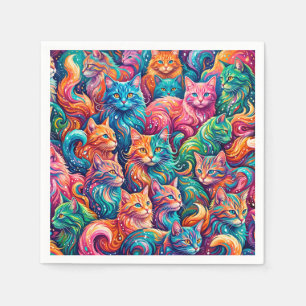Vibrant Cat Dreamscape – Psychedelic Boho Napkin