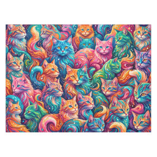 Vibrant Cat Dreamscape – Psychedelic Boho Tablecloth