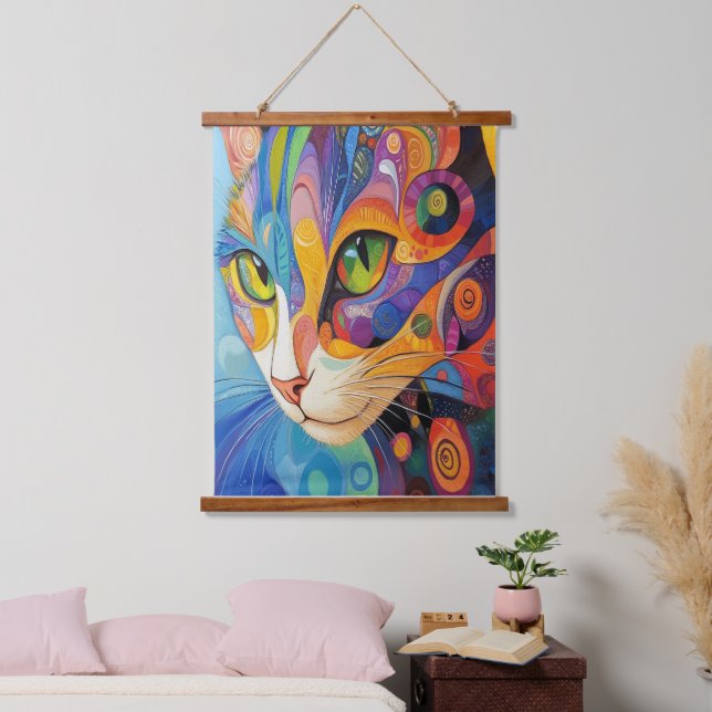 Vibrant Cat Face Hanging Tapestry (Bedroom)