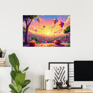 Vibrant celebration of festival with kites poster