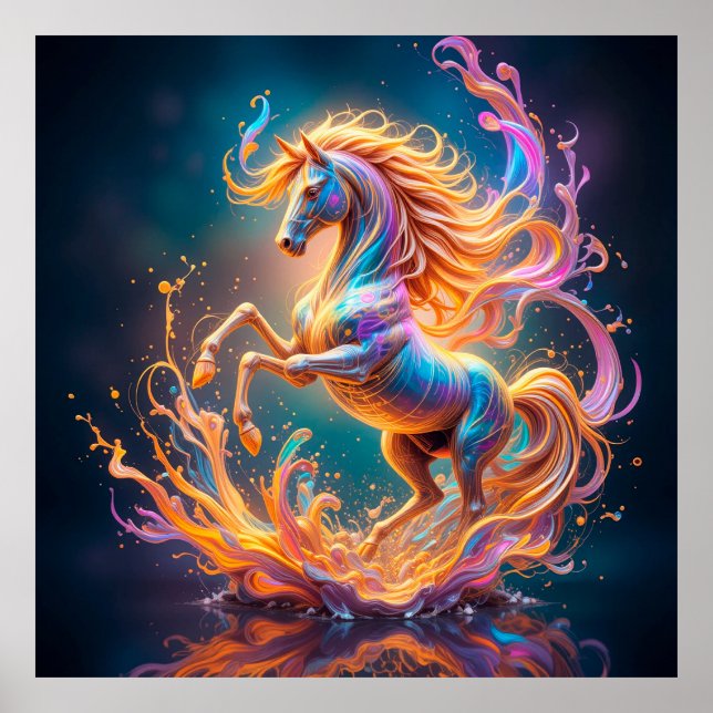 Vibrant Celestial Horse Amidst Colourful Swirls Poster (Front)