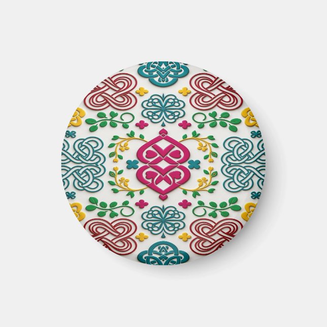 Vibrant Celtic Heart & Knot Floral Symphony Magnet (Front)