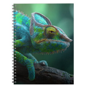 Vibrant Chameleon Teal Jungle Close-Up Notebook