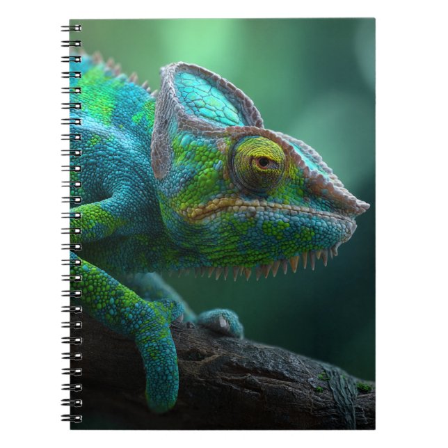 Vibrant Chameleon Teal Jungle Close-Up Notebook (Front)
