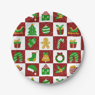 Vibrant Cheerful Red Christmas Box Pattern Paper Plate
