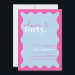 Vibrant Cheers to Forty 40th Birthday Party Invitation<br><div class="desc">This vibrant 40th birthday party invitation is perfect for a modern birthday party. The simple design features sky blue background with wavy border. Customisable in any colour. Keep the design minimal and elegant, as is, or personalise it by adding your own graphics and artwork. For more advanced customisation of this...</div>