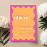 Vibrant Cheers to Ninety 90th Birthday Party Invitation<br><div class="desc">This vibrant 90th birthday party invitation is perfect for a modern birthday party. The modern design features contemporary orange background with wavy border. Customisable in any colour. Keep the design minimal and elegant, as is, or personalise it by adding your own graphics and artwork. For more advanced customisation of this...</div>