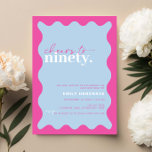 Vibrant Cheers to Ninety 90th Birthday Party Invitation<br><div class="desc">This vibrant 90th birthday party invitation is perfect for a modern birthday party. The simple design features contemporary hello script text in white colour on vibrant peach background with wavy border. Customisable in any colour. Keep the design minimal and elegant, as is, or personalise it by adding your own graphics...</div>