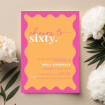 Vibrant Cheers to Sixty 60th Birthday Party Invitation<br><div class="desc">This vibrant 60th birthday party invitation is perfect for a modern birthday party. The modern design features contemporary orange background with wavy border. Customisable in any colour. Keep the design minimal and elegant, as is, or personalise it by adding your own graphics and artwork. For more advanced customisation of this...</div>