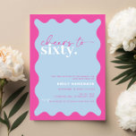 Vibrant Cheers to Sixty 60th Birthday Party Invitation<br><div class="desc">This vibrant 60th birthday party invitation is perfect for a modern birthday party. The simple design features sky blue background with wavy border. Customisable in any colour. Keep the design minimal and elegant, as is, or personalise it by adding your own graphics and artwork. For more advanced customisation of this...</div>