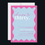Vibrant Cheers to Thirty 30th Birthday Party Invitation<br><div class="desc">This vibrant 30th birthday party invitation is perfect for a modern birthday party. The simple design features contemporary sky blue background with wavy border. Customisable in any colour. Keep the design minimal and elegant, as is, or personalise it by adding your own graphics and artwork. For more advanced customisation of...</div>