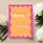 Vibrant Cheers to Thirty 30th Birthday Party Invitation<br><div class="desc">This vibrant 30th birthday party invitation is perfect for a modern birthday party. The simple design features contemporary hello script text in white colour on vibrant peach background with wavy border. Customisable in any colour. Keep the design minimal and elegant, as is, or personalise it by adding your own graphics...</div>