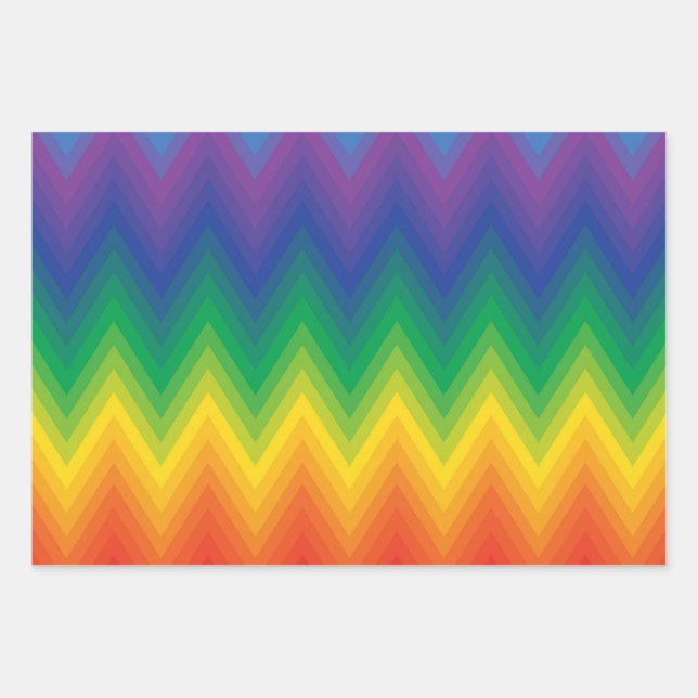 Vibrant Chevron Pattern in Gradient Rainbow Colour Wrapping Paper Sheet (Front)