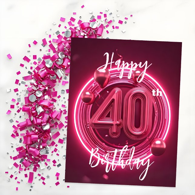 Vibrant Chic Neon Pink 40th Birthday  Postcard (Creator Uploaded)