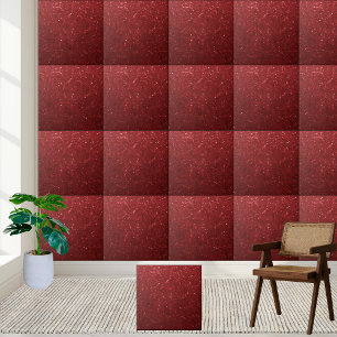 Vibrant Chic Red Sparkling Glitter Ceramic Tile