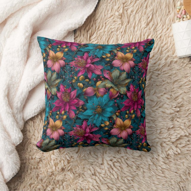 Vibrant Christmas Botanical Fantasy Pattern Cushion (Blanket)