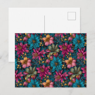 Vibrant Christmas Botanical Fantasy Pattern Postcard