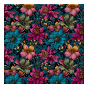 Vibrant Christmas Botanical Fantasy Pattern Poster