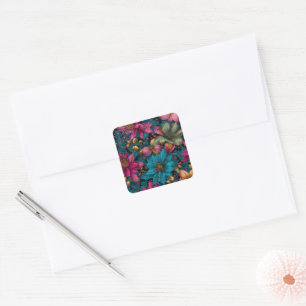 Vibrant Christmas Botanical Fantasy Pattern Square Sticker