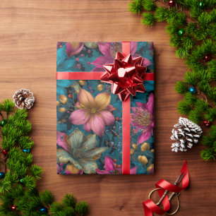 Vibrant Christmas Botanical Fantasy Pattern Wrapping Paper