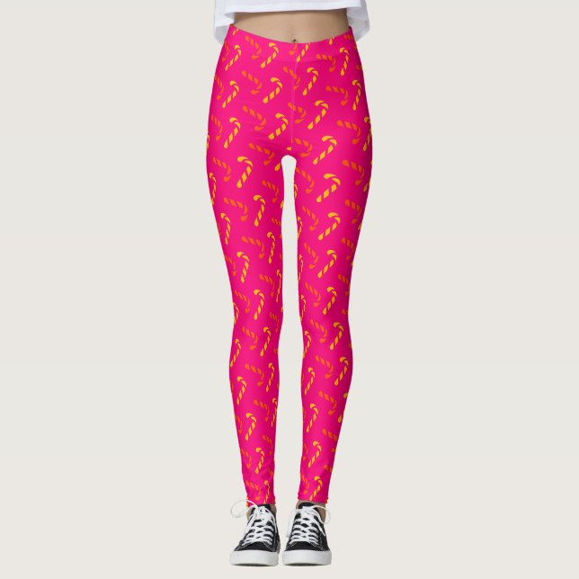 Vibrant Christmas Candy Canes Pattern Leggings (Front)