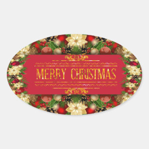 Vibrant Christmas Floral Oval Sticker