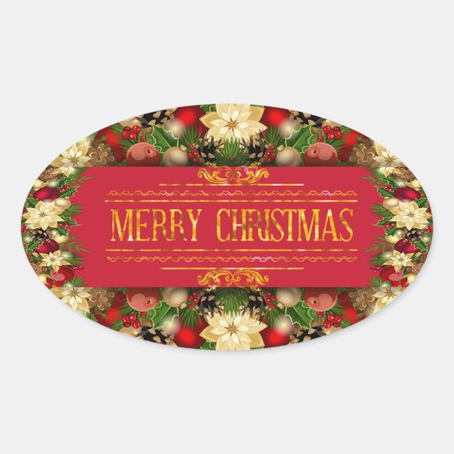 Vibrant Christmas Floral Oval Sticker (Front)